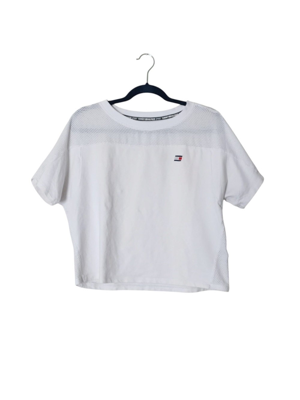 Tommy Hilfiger Sport White Perforated Short Sleeve Tee Slight Crop HTF